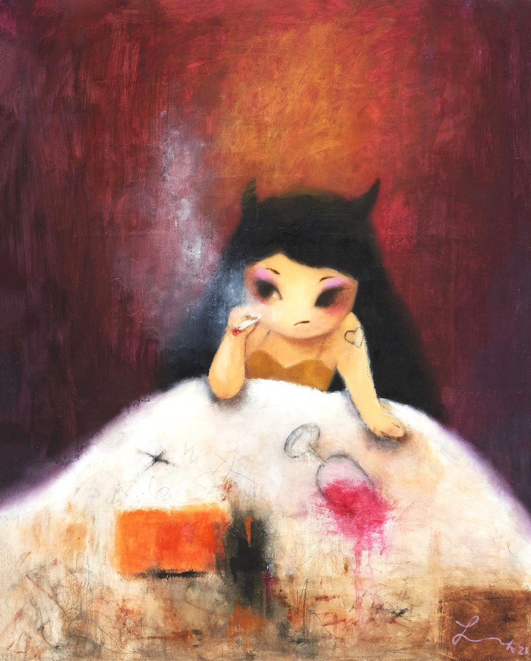 거짓말쟁이 — Hana Kwon, Oil and oil pastel on canvas, 2021
