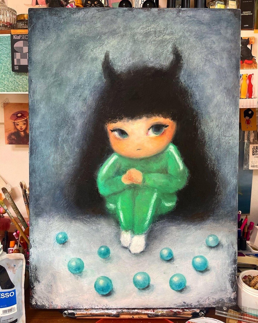 깐부 — Hana Kwon, Oil and oil pastel on canvas, 2021