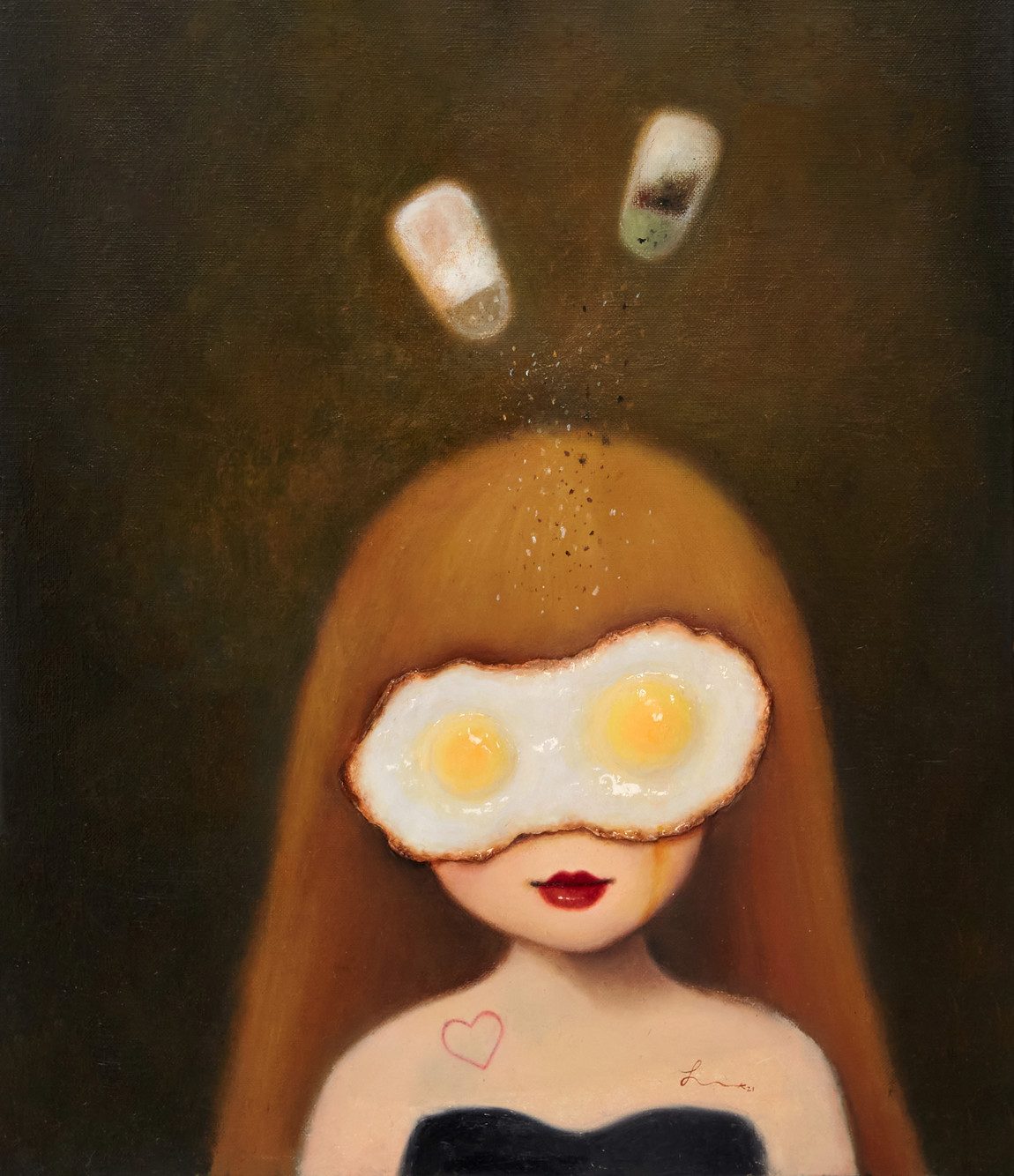 계란녀 — Hana Kwon, Mixed media on canvas, 2021