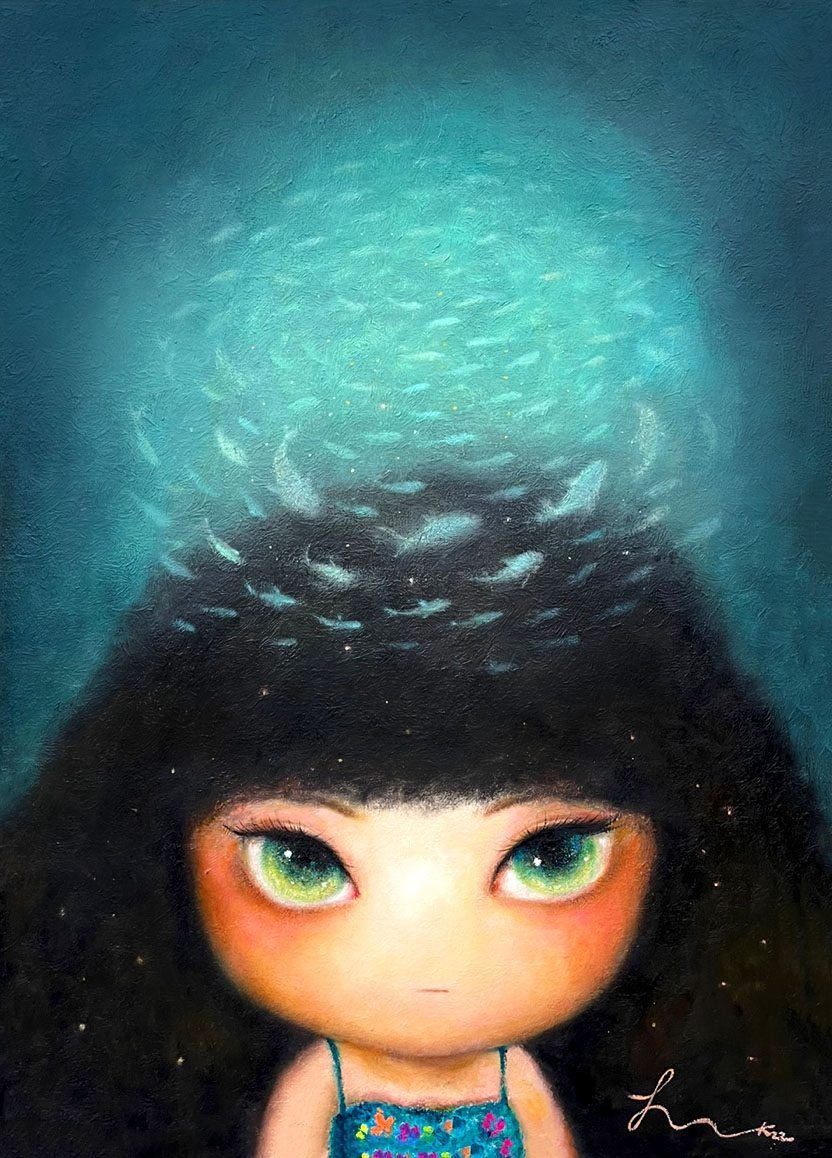 DROWNING — Hana Kwon, Oil and oil pastel on canvas, 2022