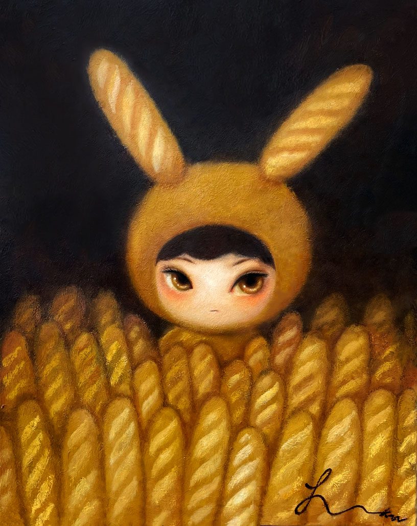 In the Baguette Garden — Hana Kwon, Oil and Oil pastel on canvas, 2022