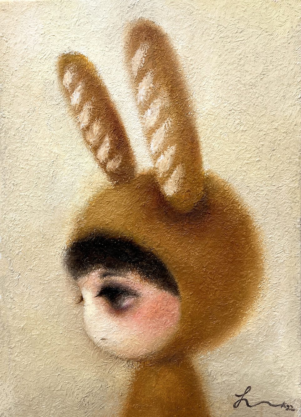 쓸쓸한 바게트녀 — Hana Kwon, Oil and oil pastel on canvas, 2022