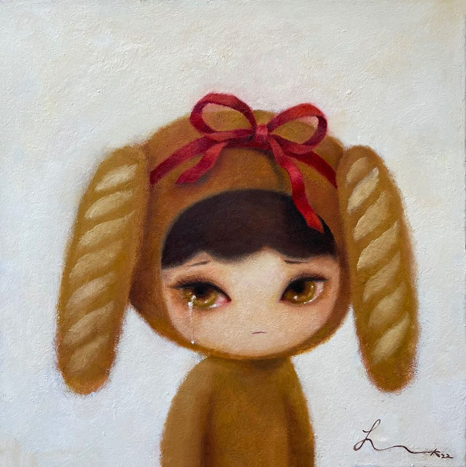 슬픈 바게트토끼 — Hana Kwon, Oil and oil pastel on canvas, 2022