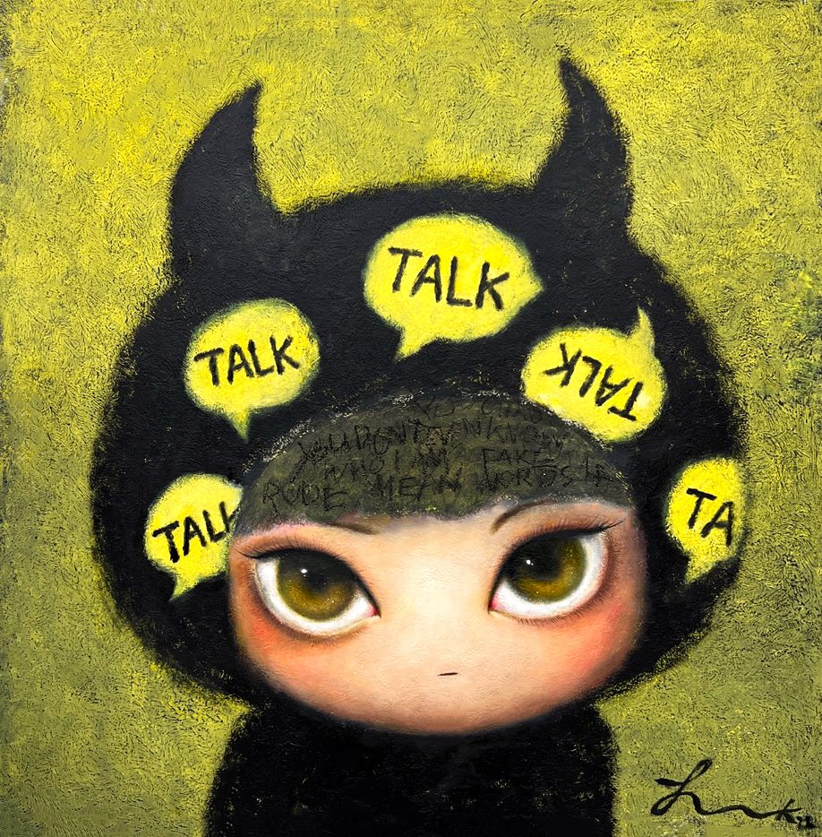 카톡악마 — Hana Kwon, Oil and oil pastel on canvas, 2022