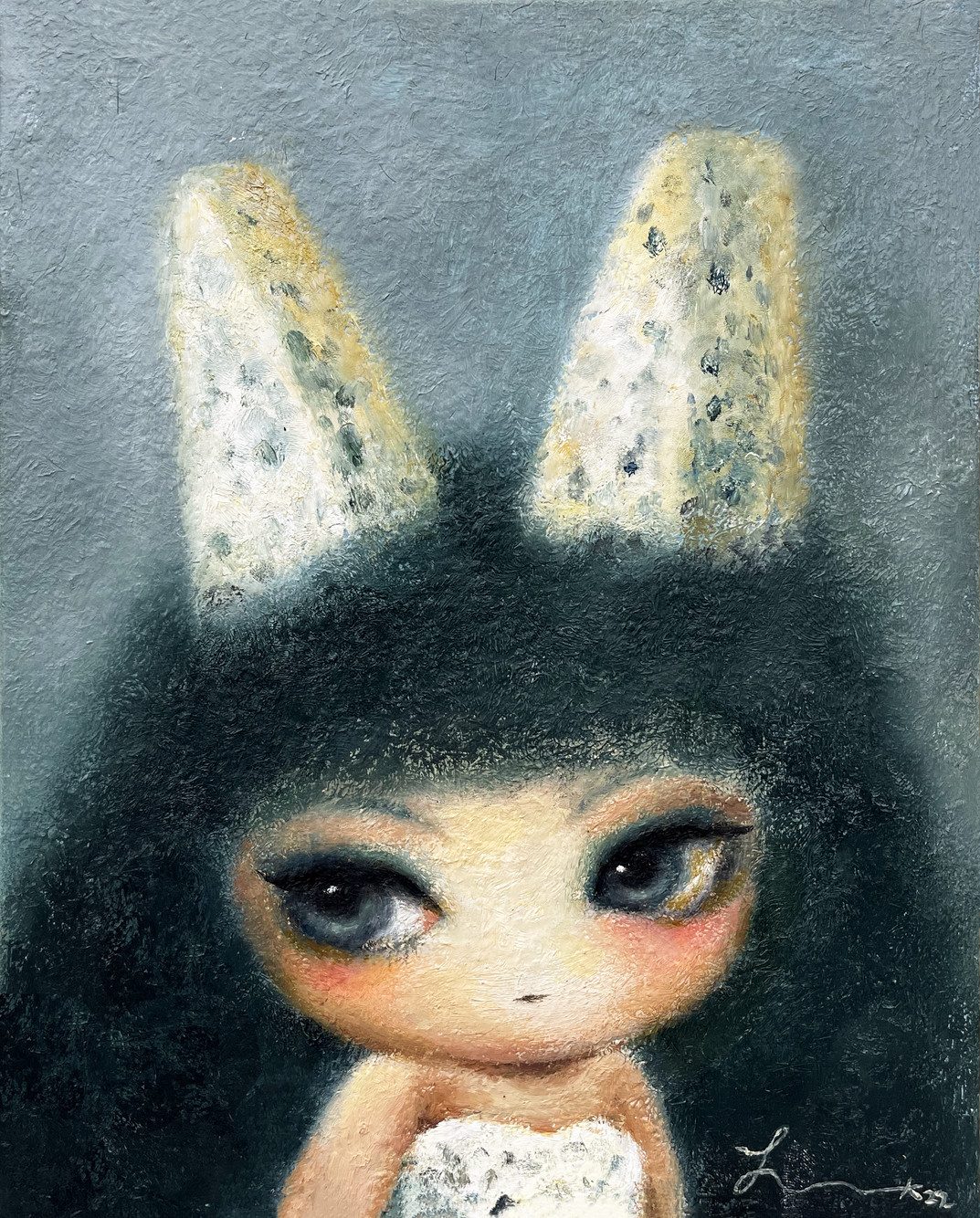 블루치즈녀 — Hana Kwon, Oil and oil pastel on canvas, 2022