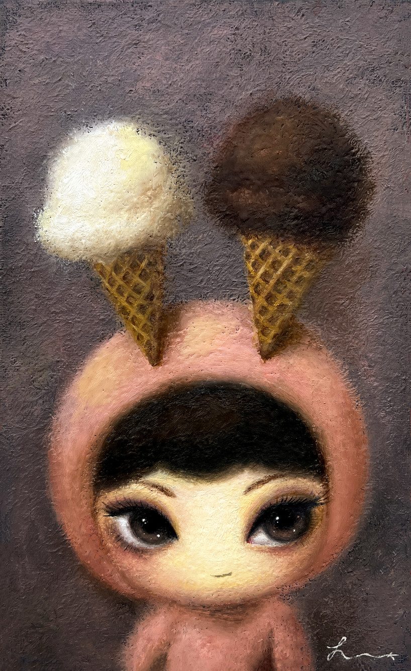 아이스크림녀 — Hana Kwon, Oil and oil pastel on canvas, 2022