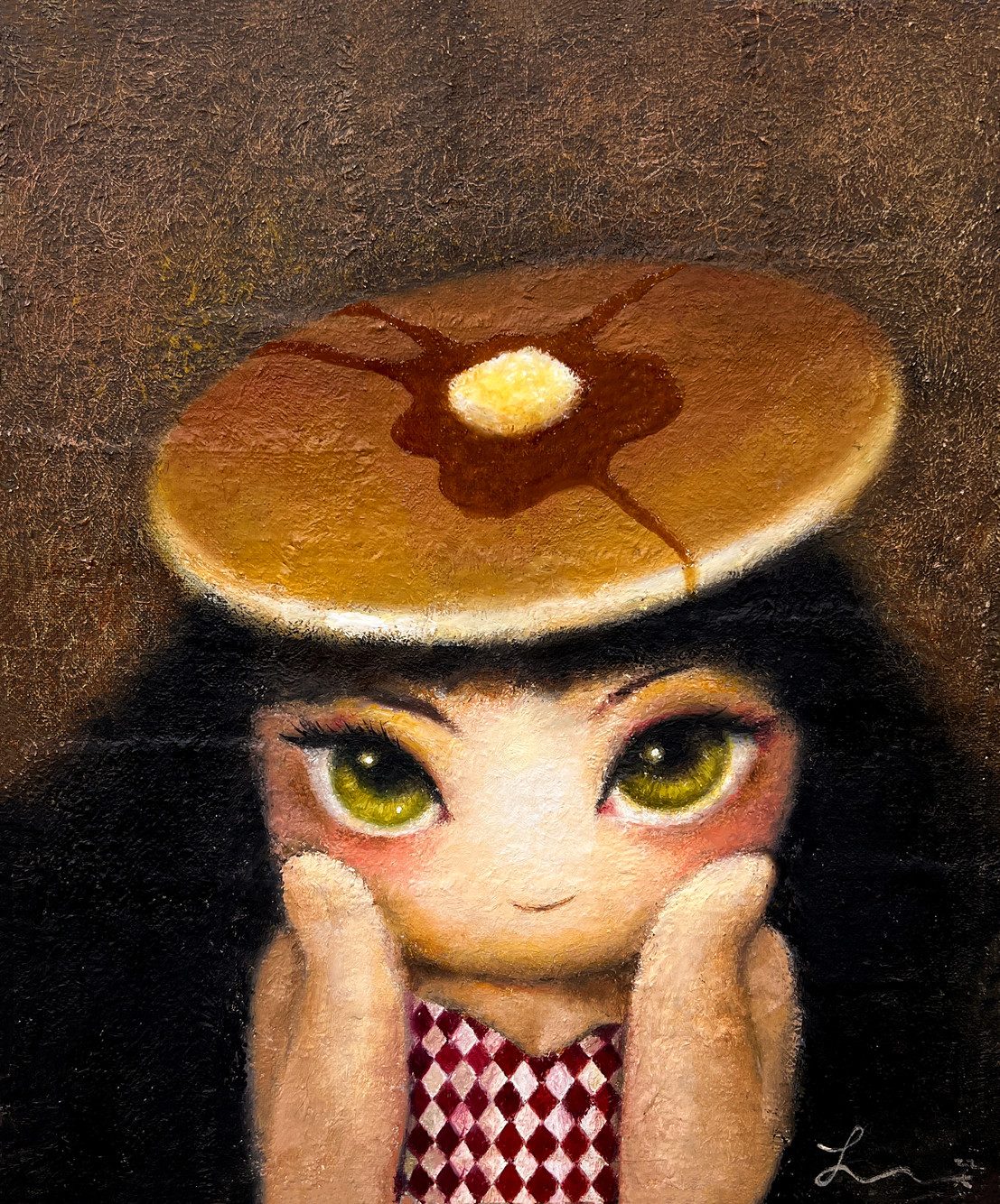 두근두근 팬케익녀 — Hana Kwon, Mixed media on canvas, 2022
