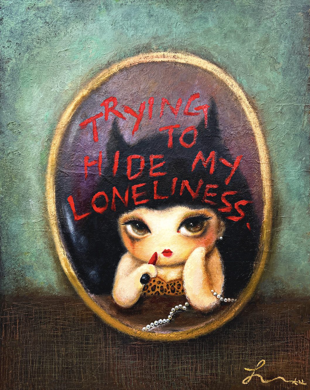 Hiding my loneliness — Hana Kwon, Oil and oil pastel on canvas, 2022