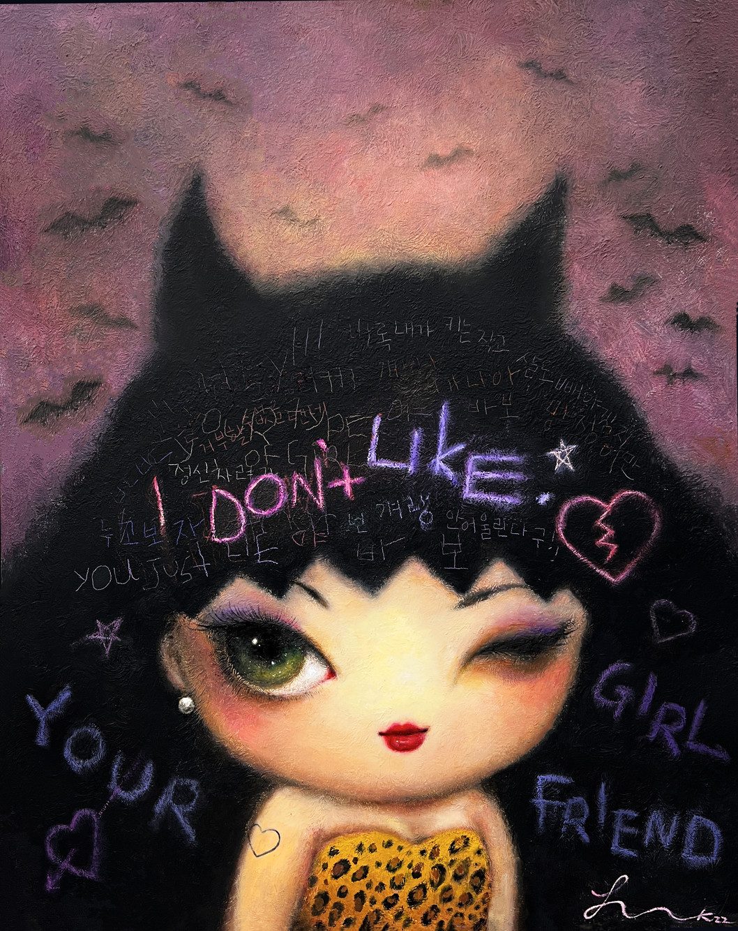 Wink — Hana Kwon, Oil and oil pastel on canvas, 2022