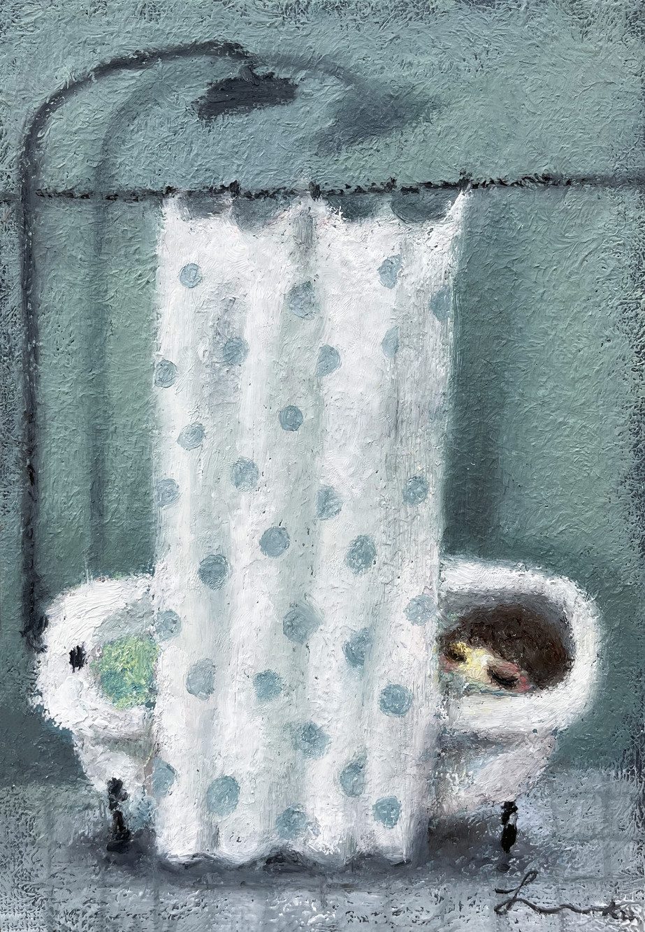 목욕하다가 졸다 — Hana Kwon, Oil and oil pastel on canvas, 2022