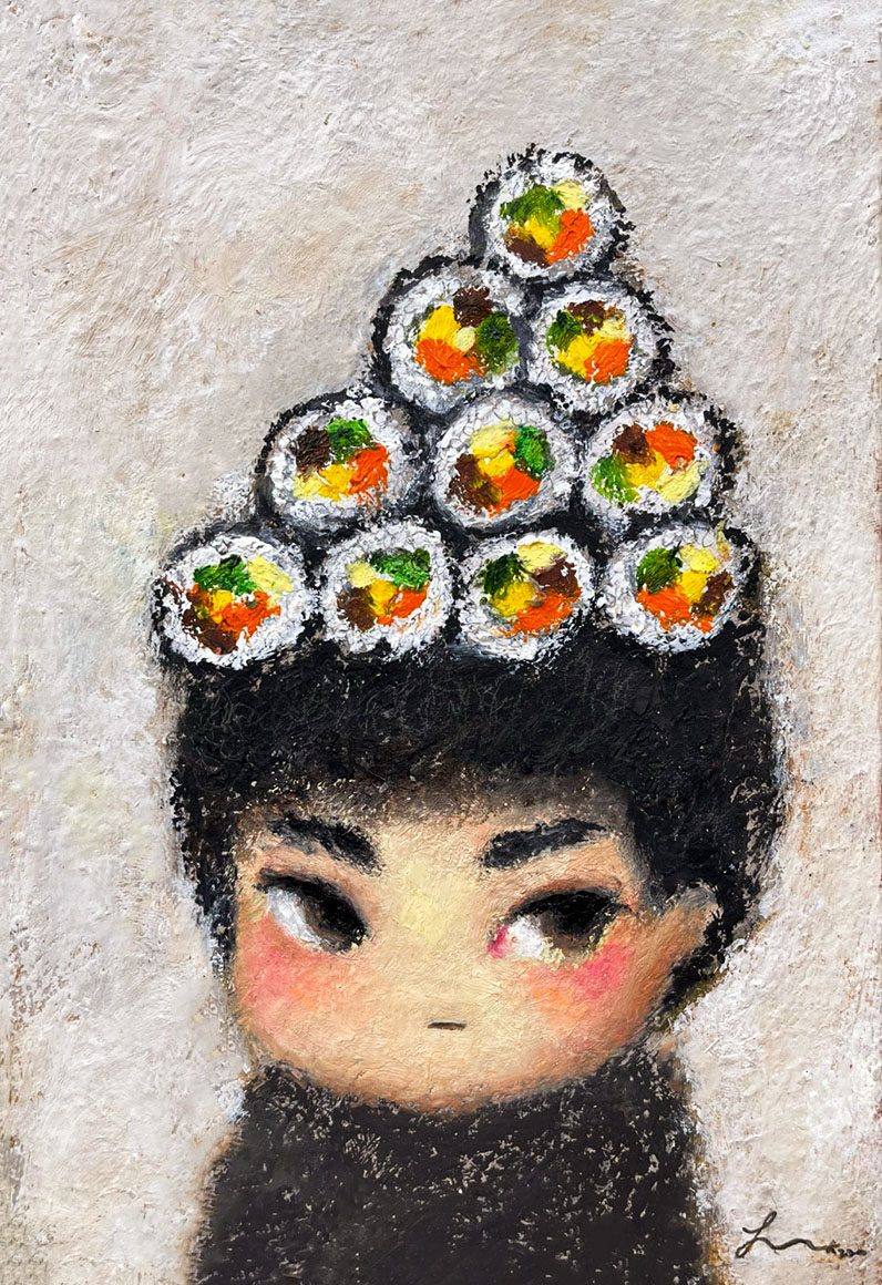 김밥보이 — Hana Kwon, Oil and oil pastel on canvas, 2022