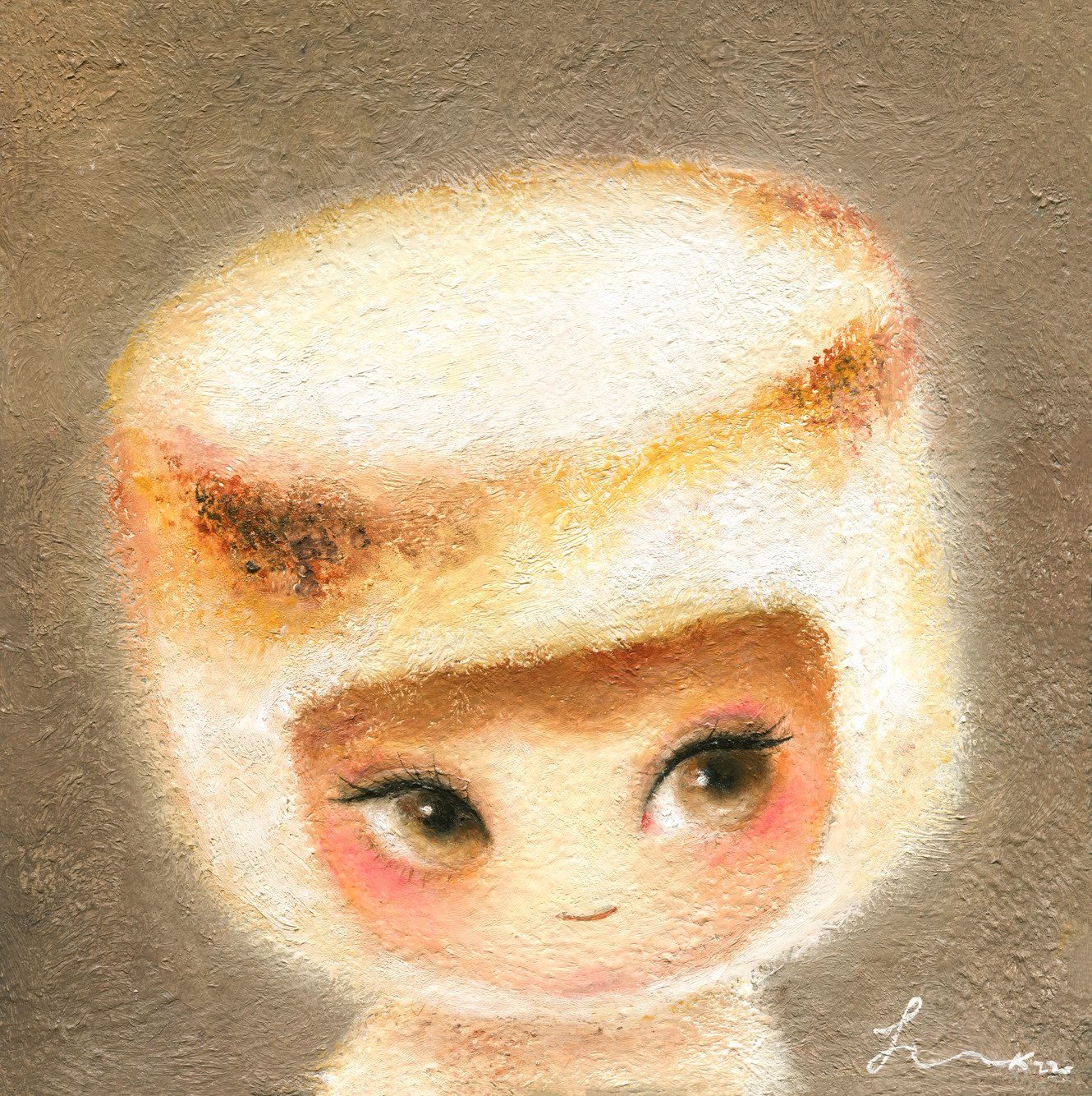 마쉬멜로우녀 — Hana Kwon, Oil and oil pastel on canvas, 2022