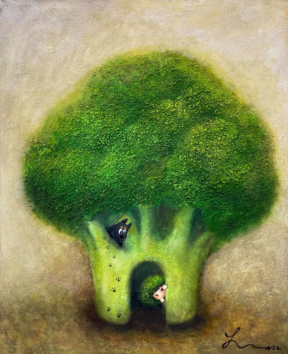 브로콜리하우스 — Hana Kwon, Mixed media on canvas, 2022