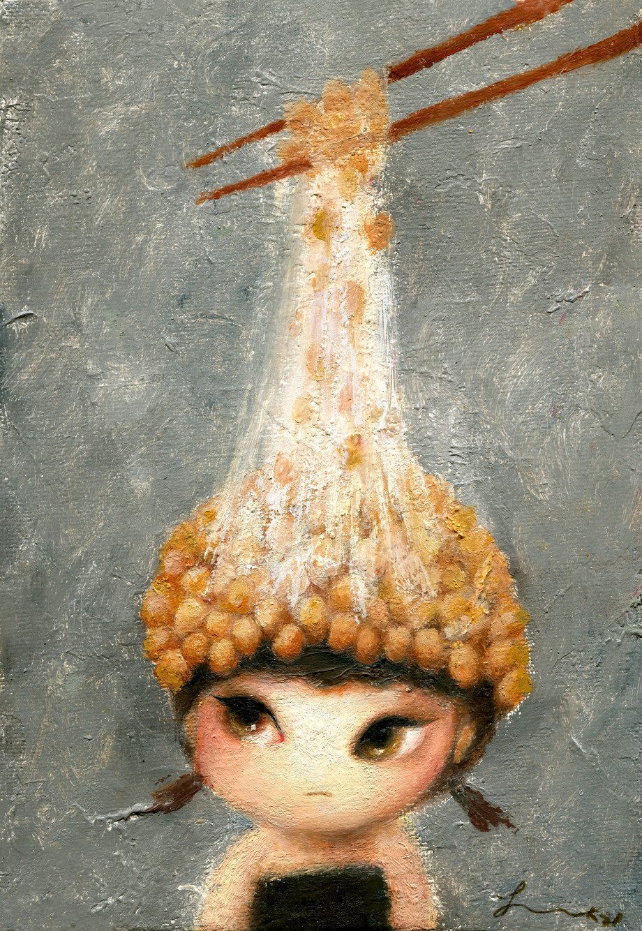 낫또녀 — Hana Kwon, Oil and oil pastel on canvas, 2022