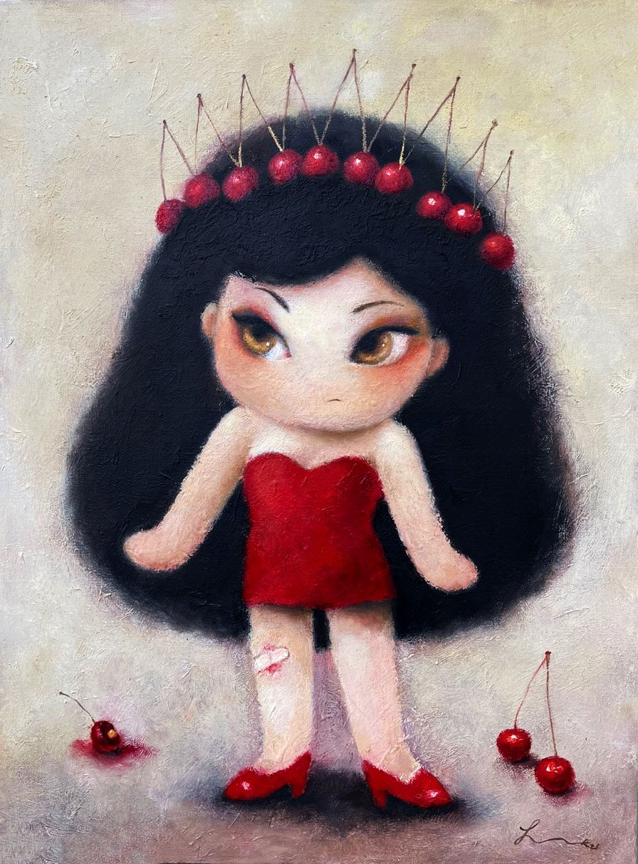 꽈당체리녀 — Hana Kwon, Oil and Oil pastel on canvas, 2022