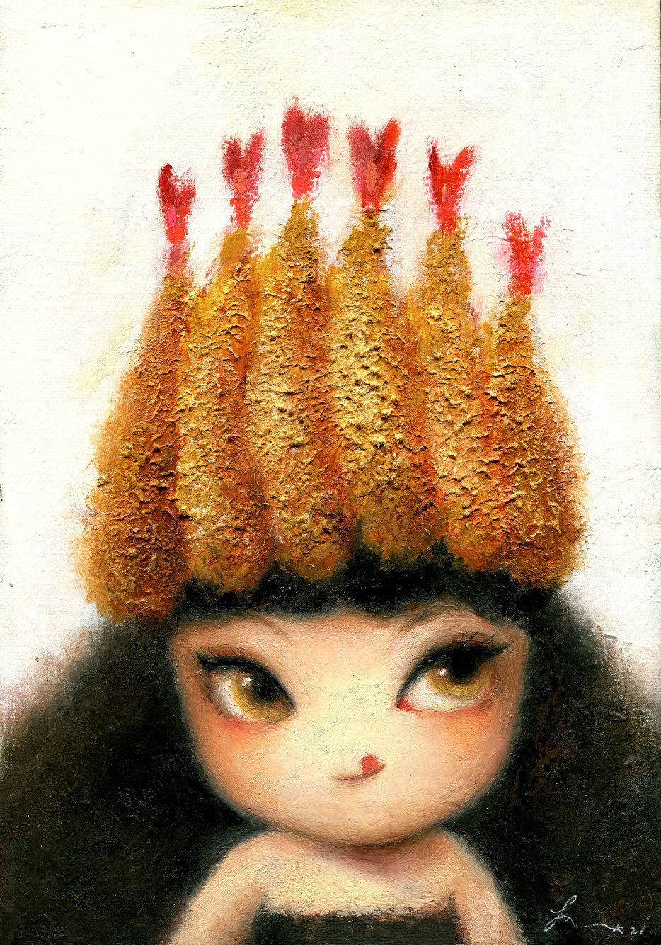 새우튀김녀 — Hana Kwon, Mixed media on canvas, 2022