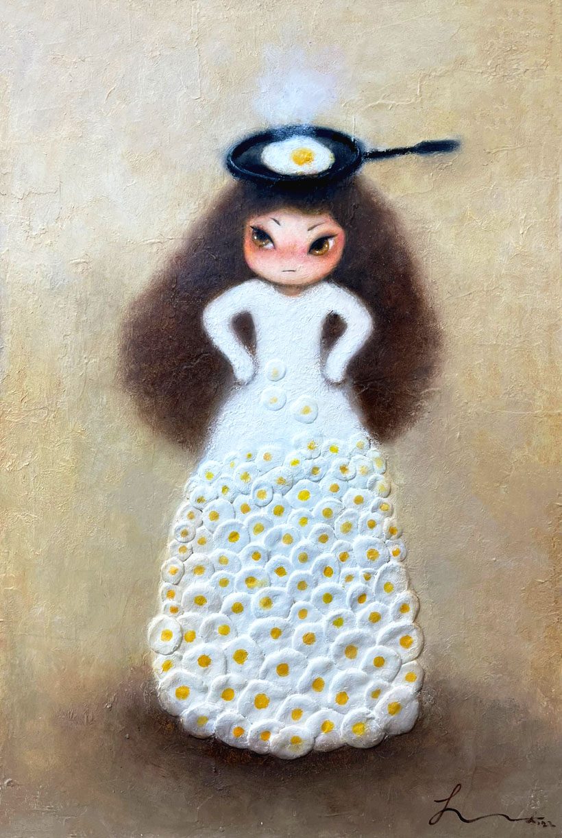 열받은 계란녀 — Hana Kwon, Mixed media on canvas, 2022