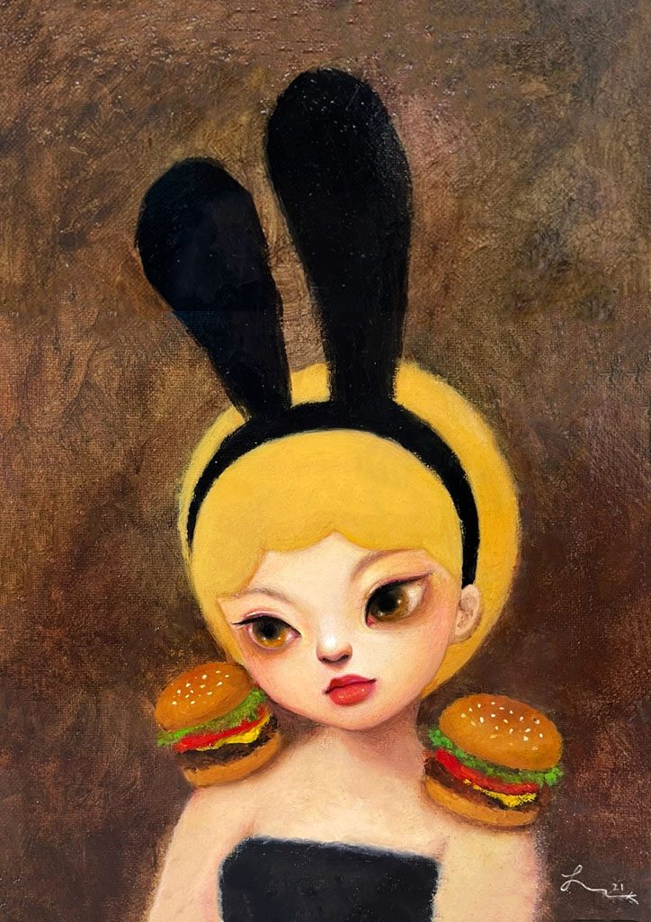 우울한 버거녀 — Hana Kwon, Oil on canvas, 2022