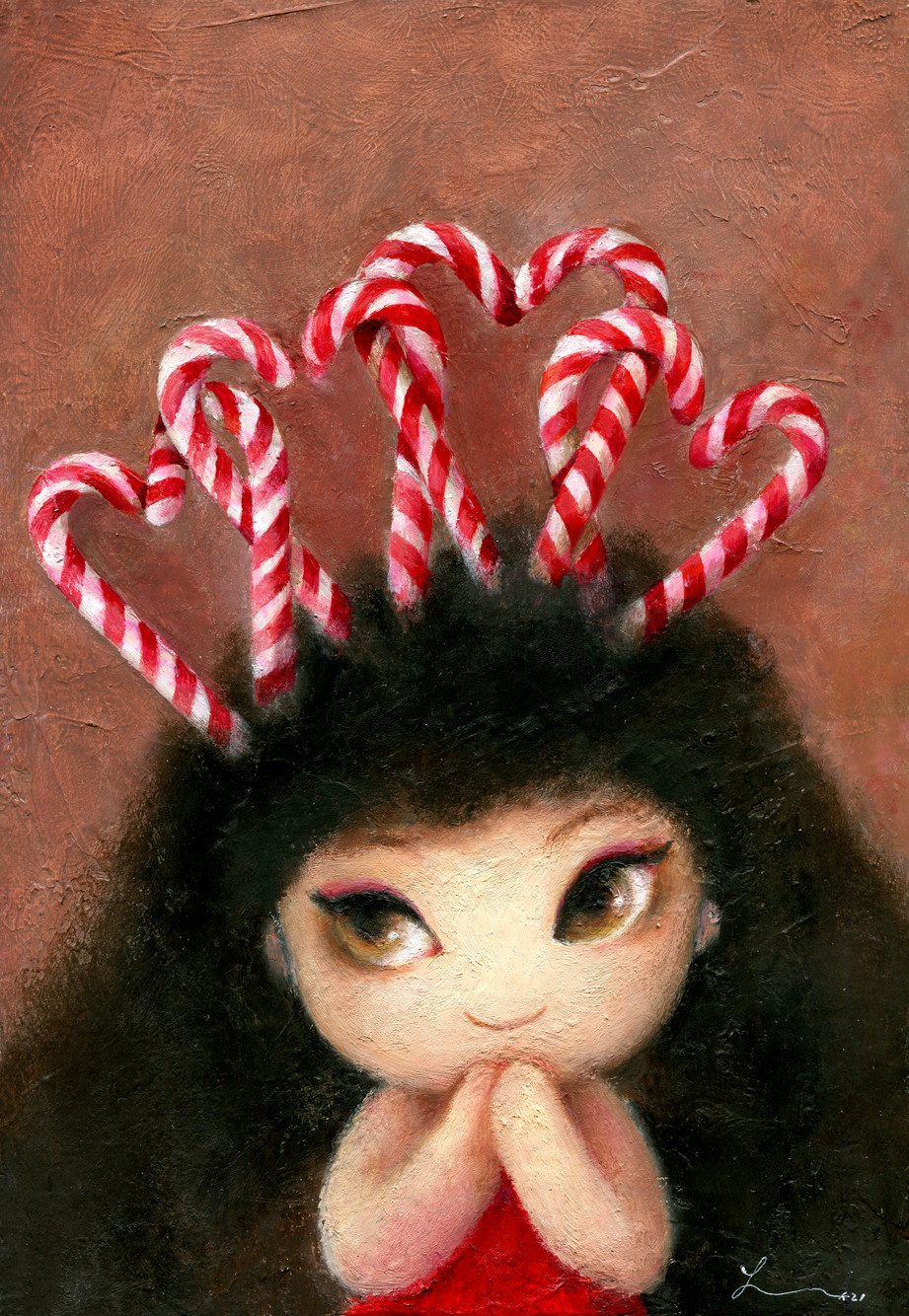캔디걸 — Hana Kwon, Oil and oil pastel on canvas, 2022