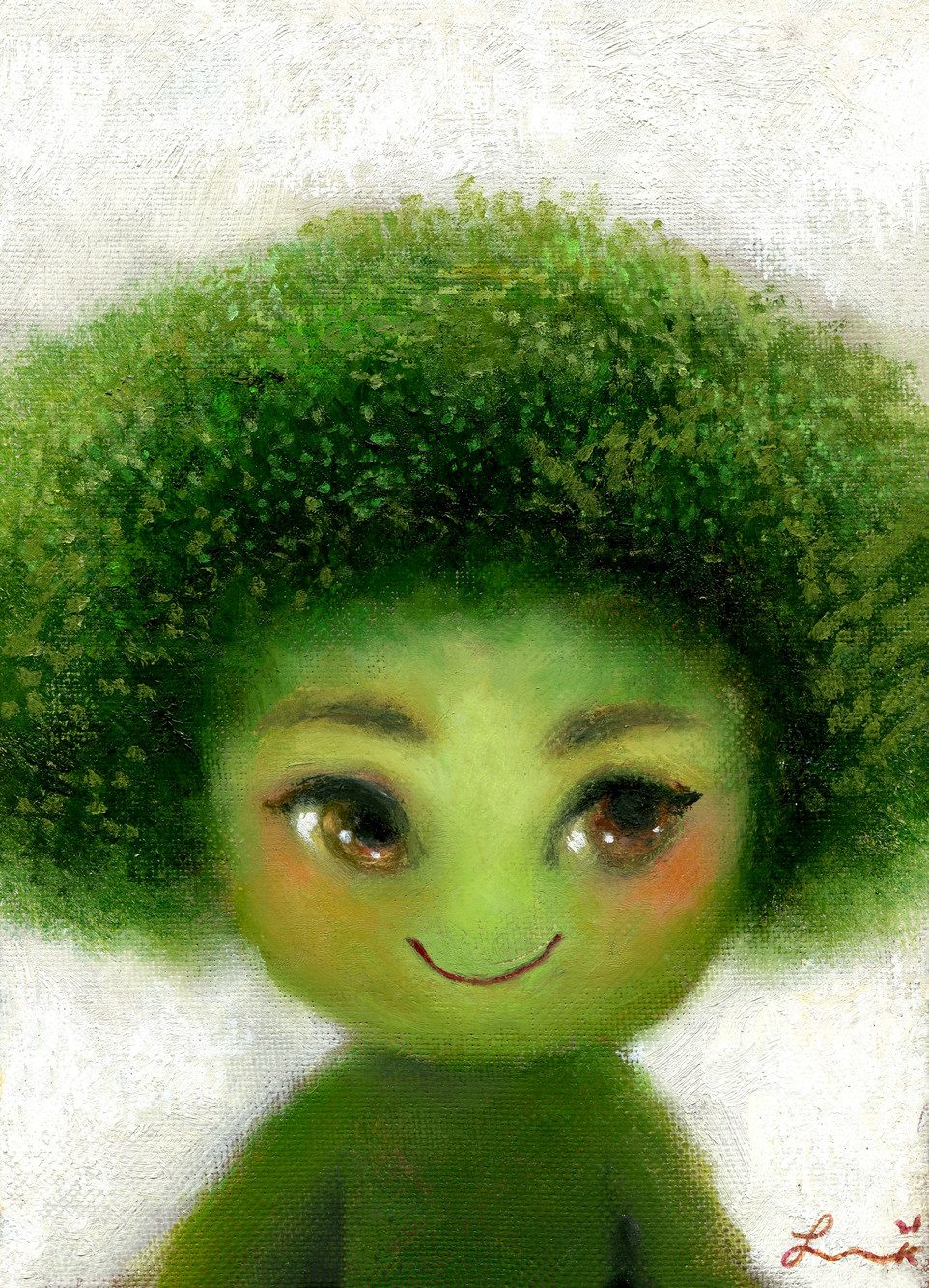 해피 브로콜리 — Hana Kwon, Oil and oil pastel on canvas, 2022