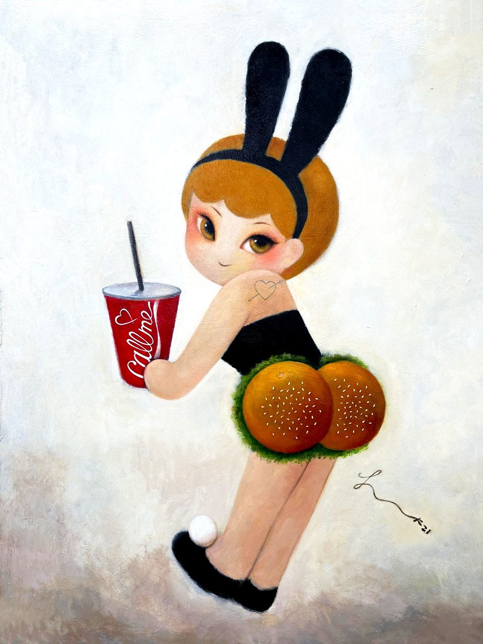힙업버거 — Hana Kwon, Mixed media on canvas, 2022