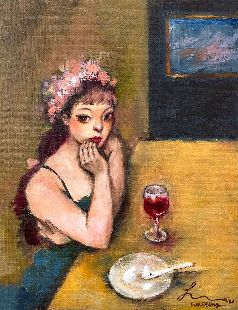 waiting — Hana Kwon, Oil and oil pastel on canvas, 2022