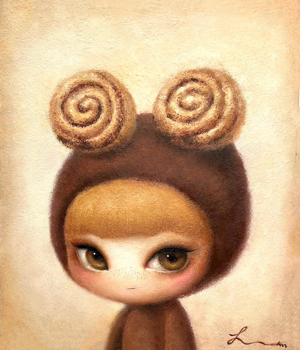 시나몬롤녀 — Hana Kwon, Oil and oil pastel on canvas, 2023