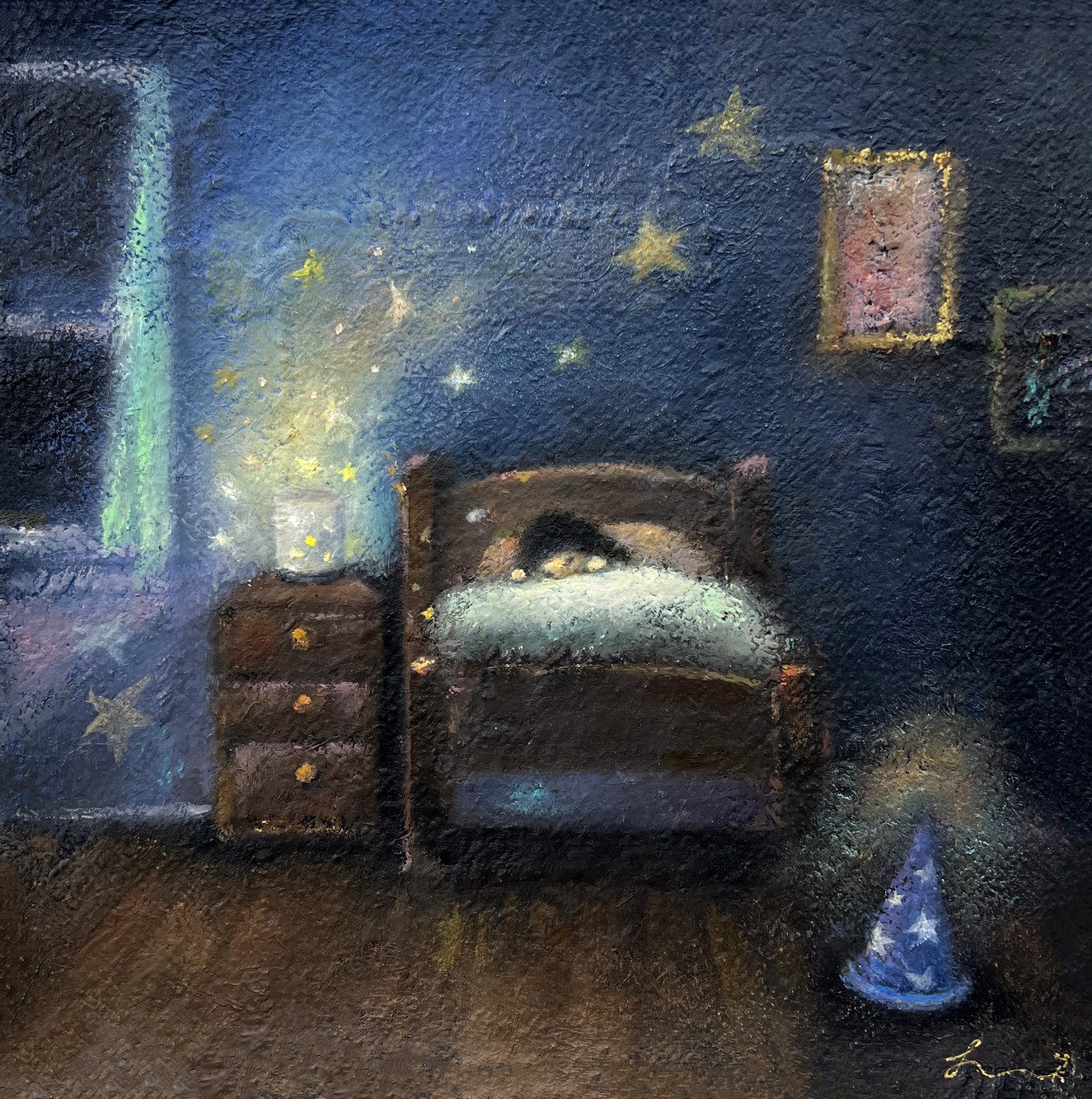 꿈꾸는방 — Hana Kwon, Oil and oil pastel on canvas, 2023