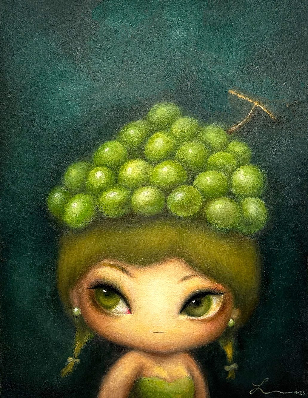 샤인머스켓녀 — Hana Kwon, Oil and oil pastel on canvas, 2023