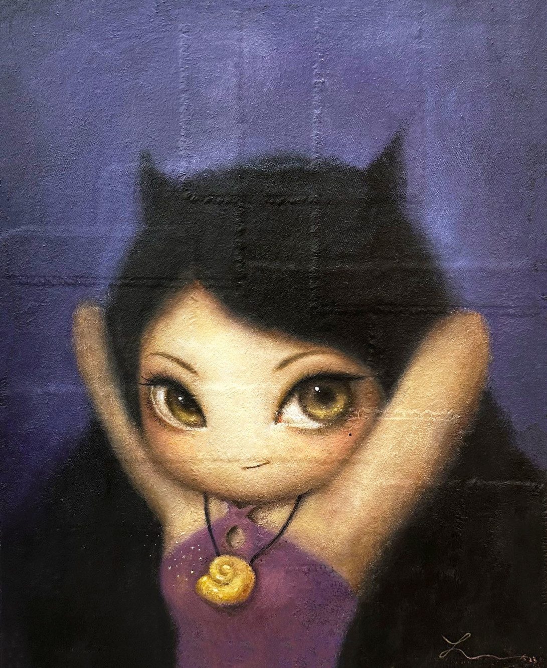 그런데 단추가 왜 안채워지지 — Hana Kwon, Oil and oil pastel on canvas, 2023