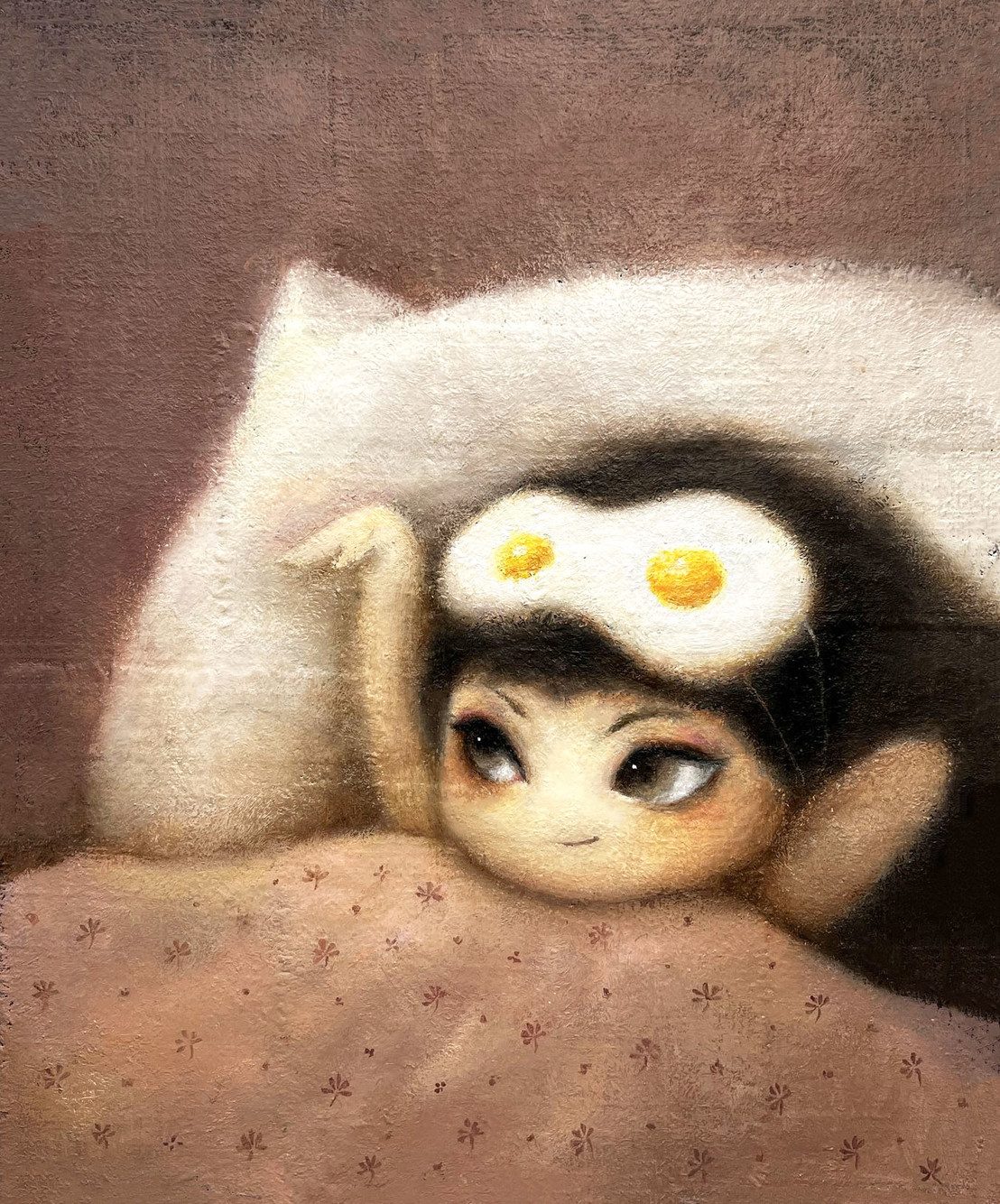 빨리 물 좀 떠와 — Hana Kwon, Oil and oil pastel on canvas, 2023