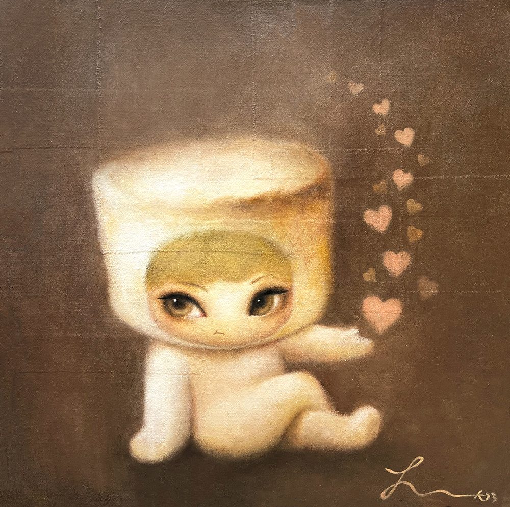 사랑꾼 마쉬멜로우 — Hana Kwon, Oil and oil pastel on canvas, 2023