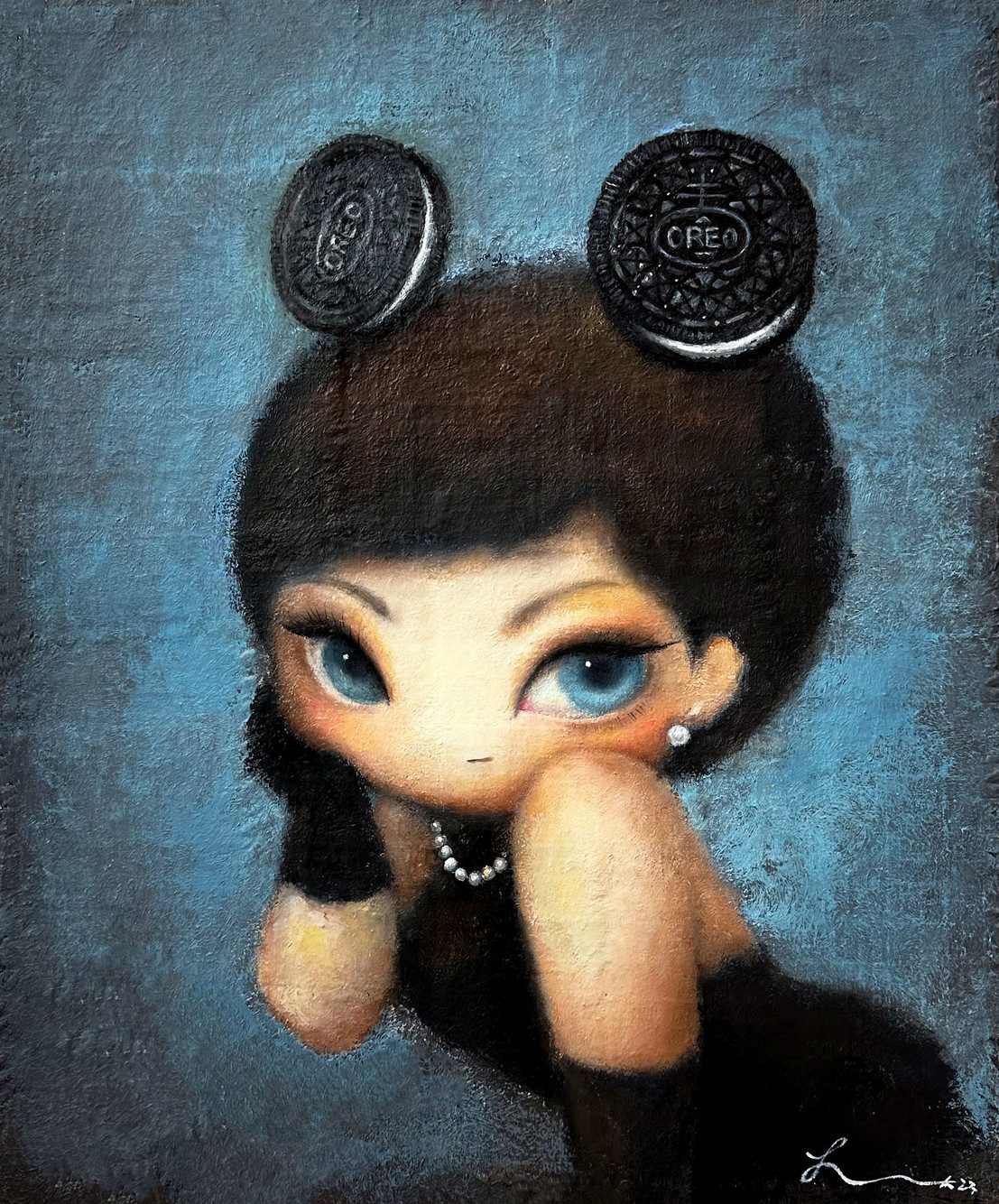 오레오햅번 — Hana Kwon, Oil and oil pastel on canvas, 2023