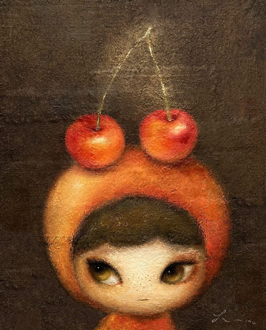 골드체리녀 — Hana Kwon, Oil and oil pastel on canvas, 2023