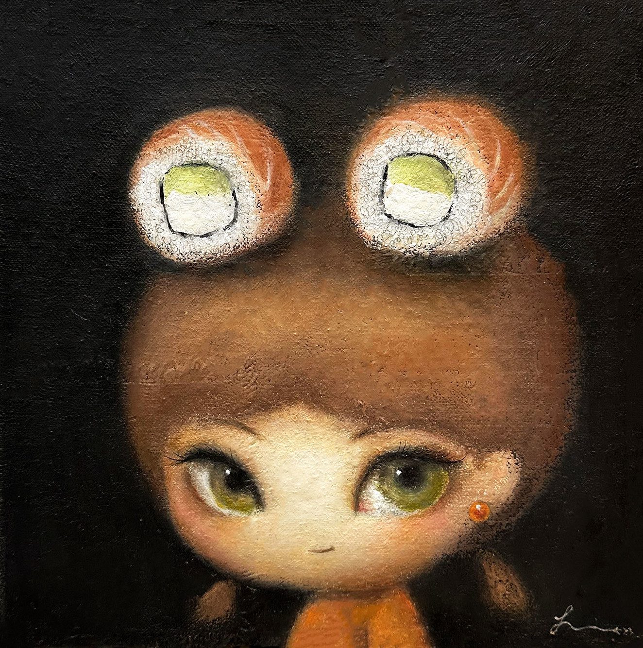 캘리포니아롤녀 — Hana Kwon, Oil and oil pastel on canvas, 2023