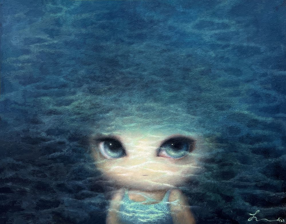 BLUE WORLD — Hana Kwon, Oil and oil pastel on canvas, 2023