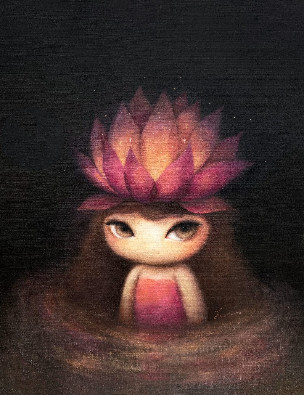 LOTUS FLOWER GIRL — Hana Kwon, Oil and oil pastel on canvas, 2023