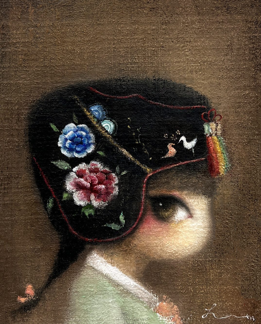 공주녀 — Hana Kwon, Oil and oil pastel on canvas, 2023