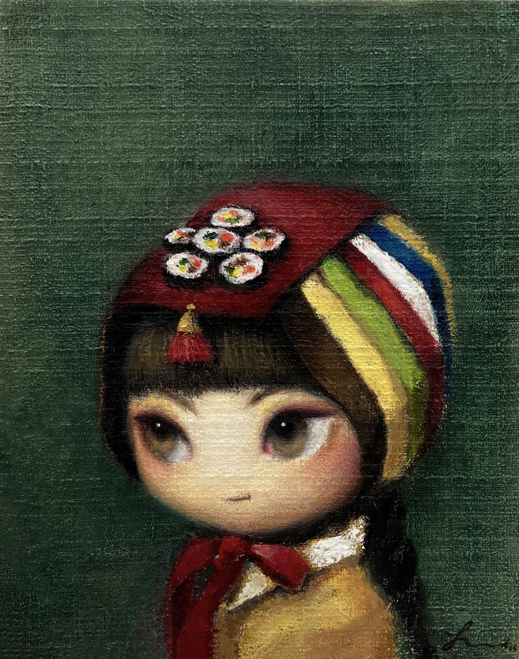 색동김밥녀 — Hana Kwon, Oil and oil pastel on canvas, 2023