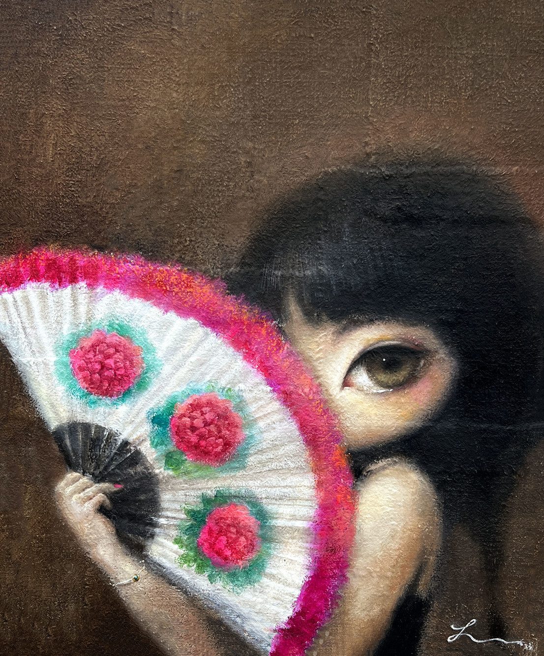 부채녀 — Hana Kwon, Oil and oil pastel on canvas, 2023