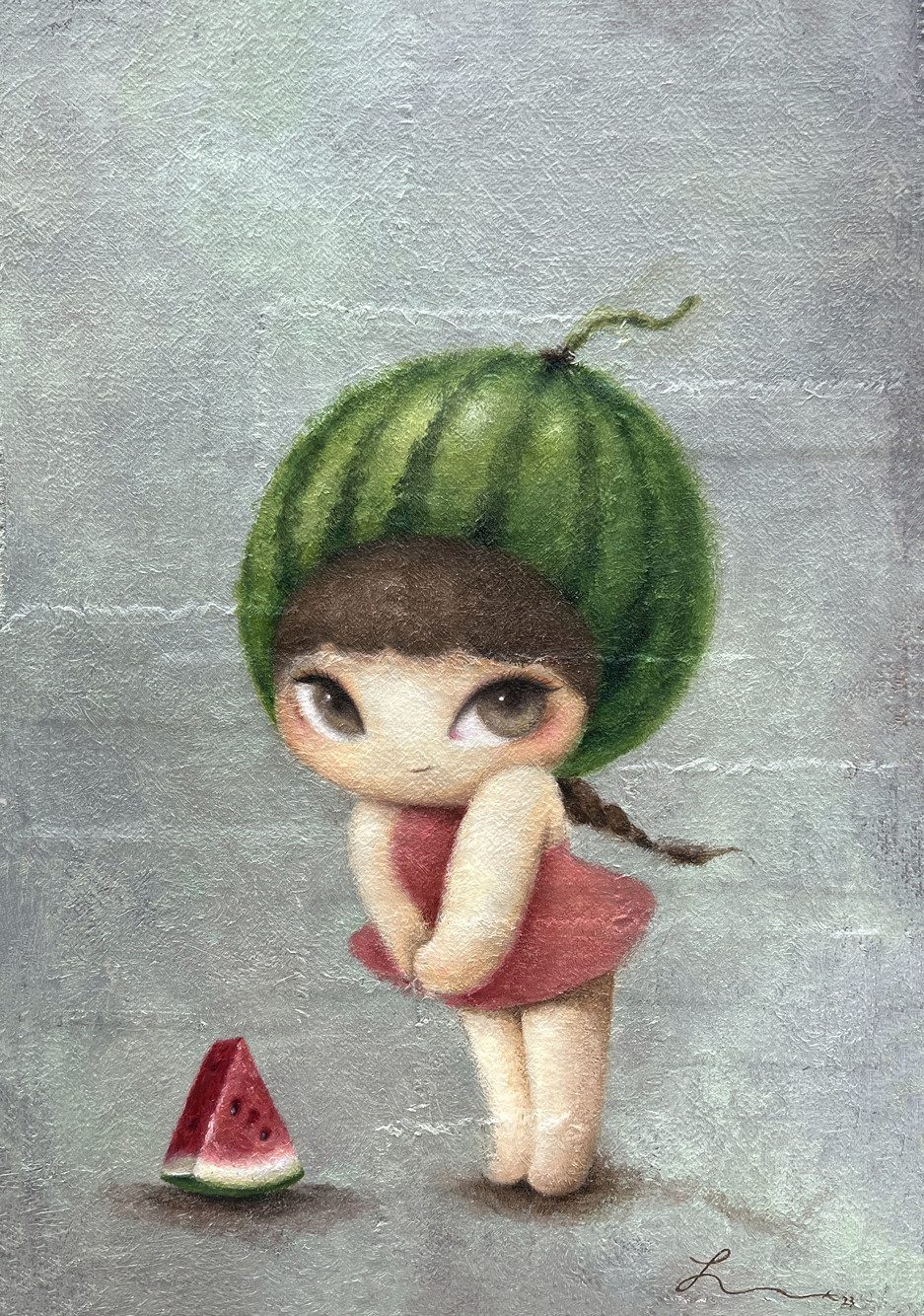 Watermelon girl — Hana Kwon, Oil and oil pastel on canvas, 2023