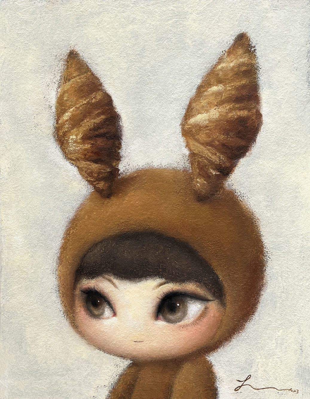 Croissant girl — Hana Kwon, Oil and oil pastel on canvas, 2023