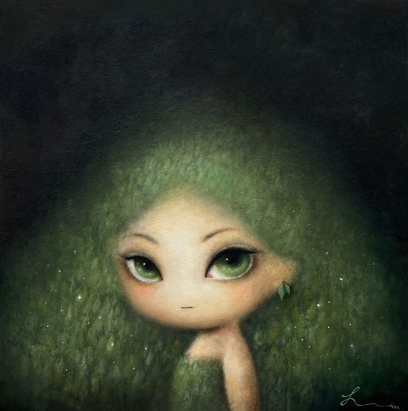 Forest girl, — Hana Kwon, Oil and oil pastel on canvas, 2023