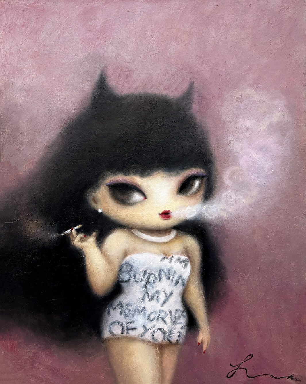 Burning my memories — Hana Kwon, Oil and oil pastel on canvas, 2023
