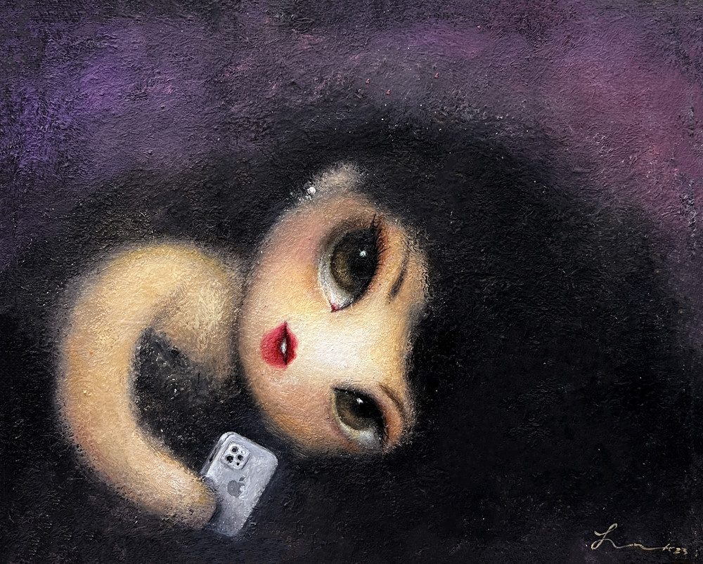 답장없는 너를 기다리며 — Hana Kwon, Oil and oil pastel on canvas, 2023
