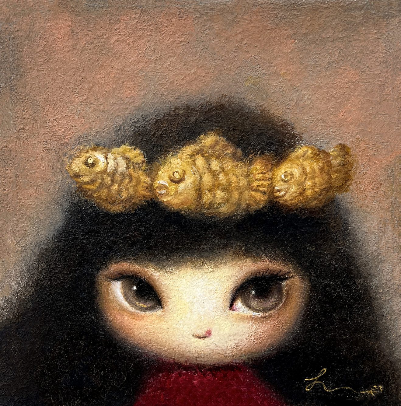 붕어빵녀 — Hana Kwon, Oil and oil pastel on canvas, 2023