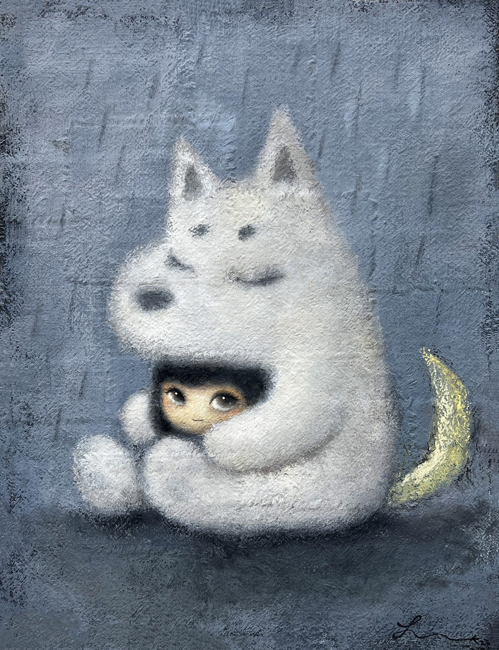우산이 되어주던 너 — Hana Kwon, Oil and oil pastel on canvas, 2023