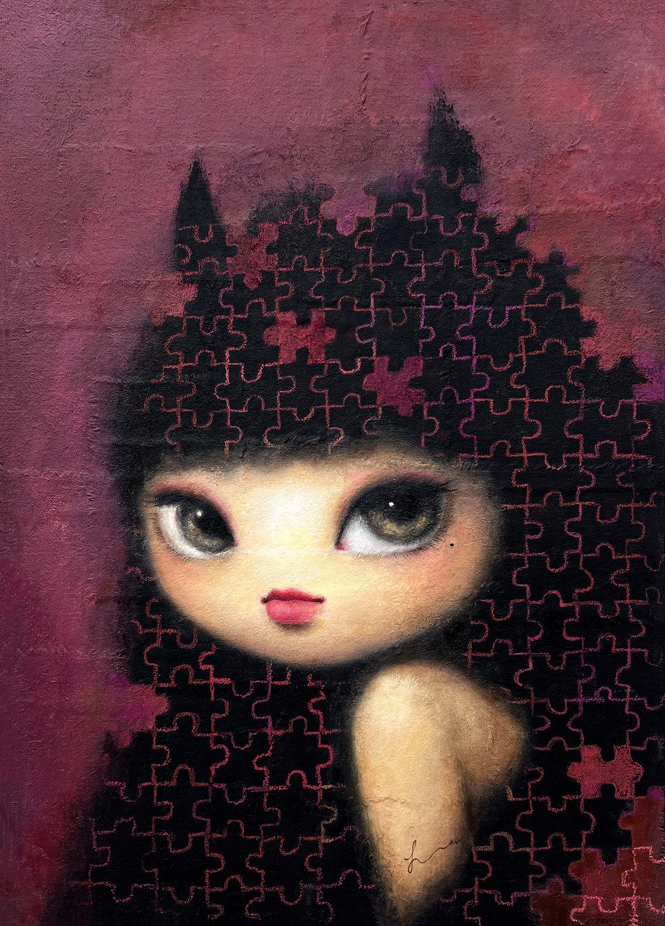 Puzzle girl — Hana Kwon, Oil and oil pastel on canvas, 2023