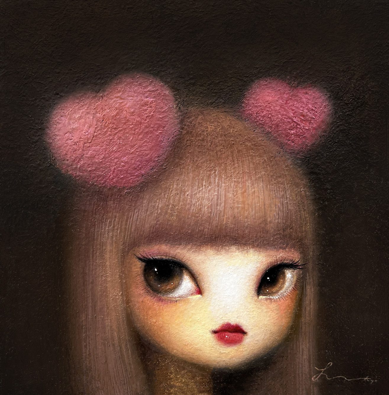 하트뿅뿅녀 — Hana Kwon, Oil and oil pastel on canvas, 2023