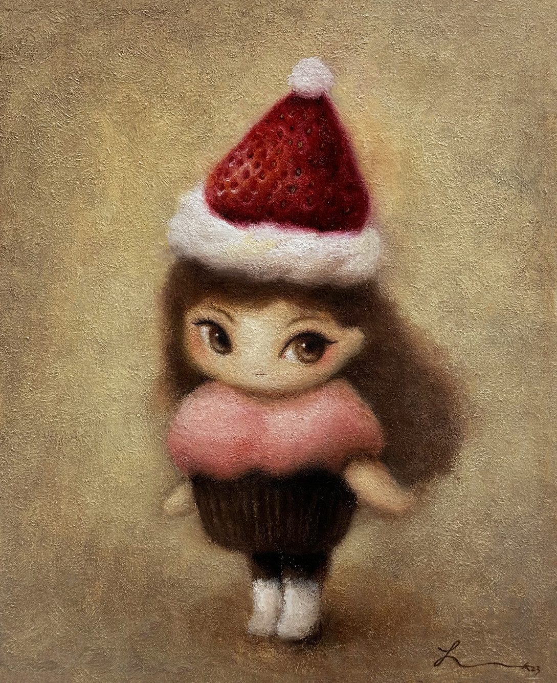 스트로베리 산타 — Hana Kwon, Oil and oil pastel on canvas, 2023